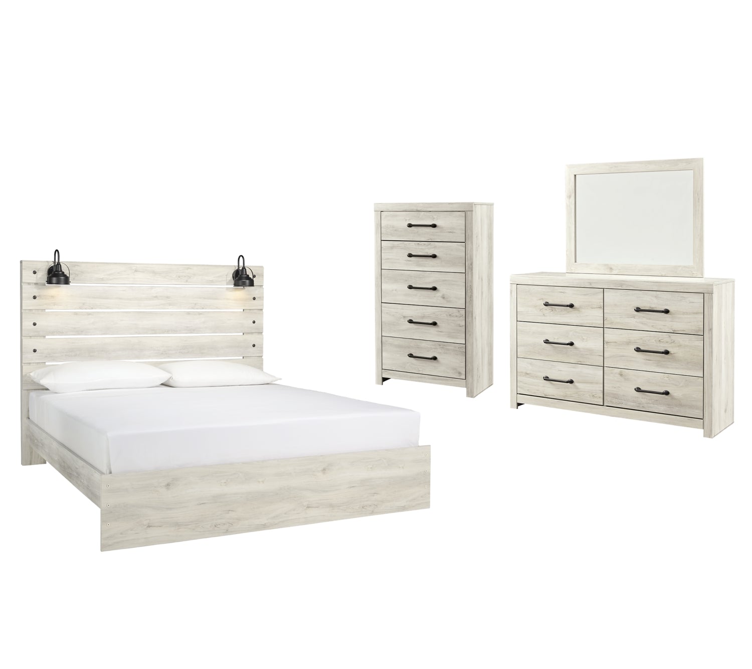 Cambeck King Panel Bed with Mirrored Dresser and Chest - furniture place usa