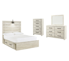 Cambeck Full Panel Bed with 4 Storage Drawers with Mirrored Dresser and Chest - furniture place usa