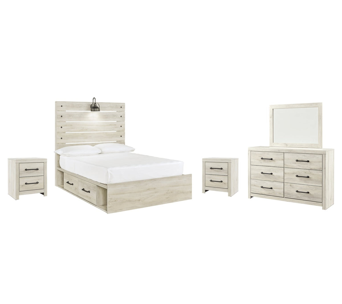 Cambeck Full Panel Bed with 4 Storage Drawers with Mirrored Dresser and 2 Nightstands - furniture place usa