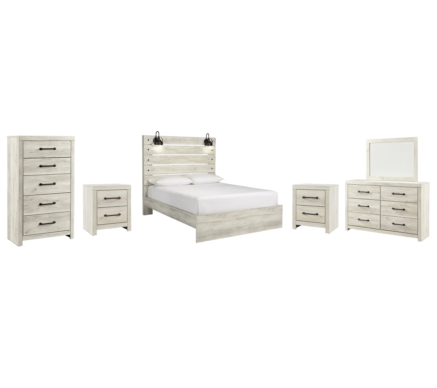 Cambeck King Panel Bed with Mirrored Dresser, Chest and 2 Nightstands - furniture place usa