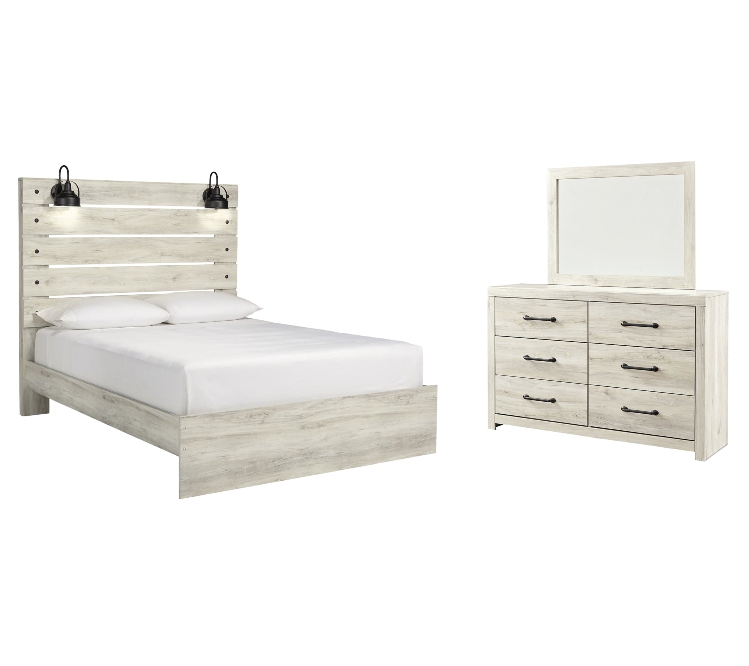Cambeck King Panel Bed with Mirrored Dresser - furniture place usa