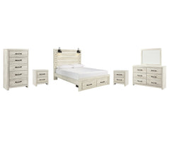 Cambeck King Panel Bed with 2 Storage Drawers with Mirrored Dresser, Chest and 2 Nightstands - PKG003048 - furniture place usa