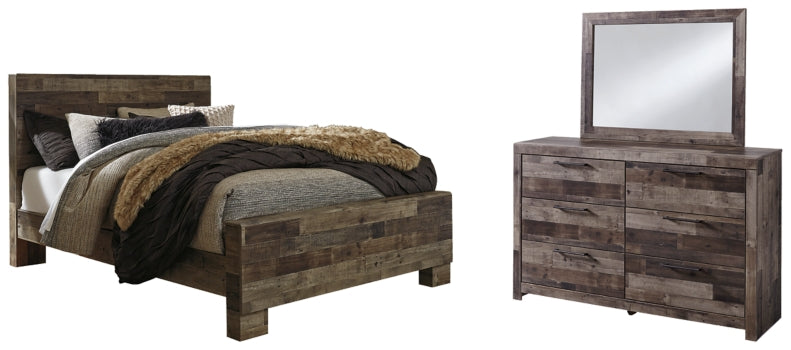 Derekson Queen Panel Bed with Mirrored Dresser - furniture place usa
