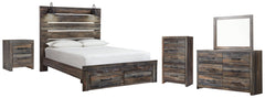 Drystan Queen Panel Bed with 2 Storage Drawers with Mirrored Dresser, Chest and Nightstand - PKG003256 - furniture place usa