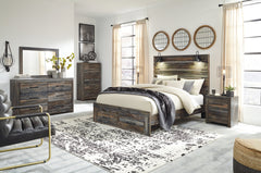 Drystan Queen Panel Bed with 2 Storage Drawers with Mirrored Dresser - PKG003253
