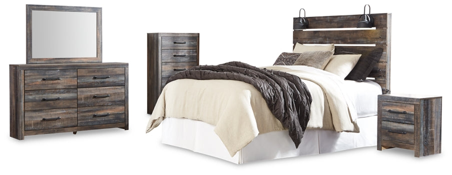 Drystan Queen Panel Headboard Bed with Mirrored Dresser, Chest and Nightstand - furniture place usa