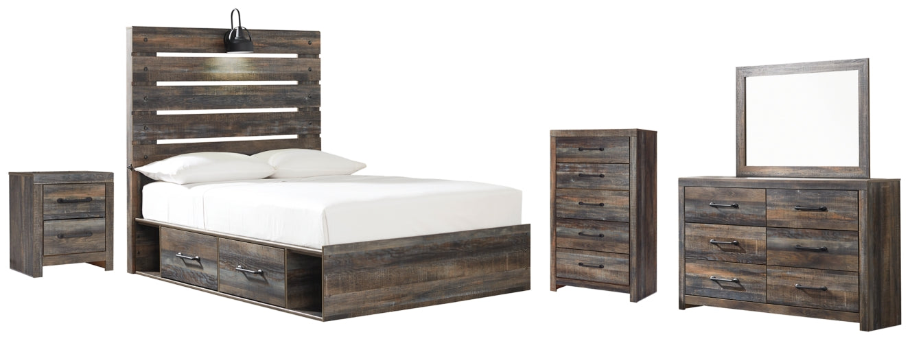 Drystan Twin Panel Bed with 2 Storage Drawers with Mirrored Dresser, Chest and Nightstand - furniture place usa