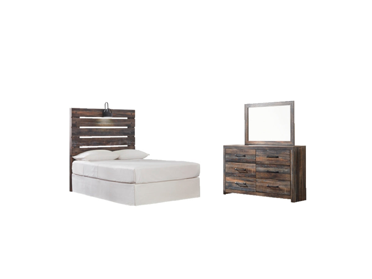 Drystan Twin Panel Headboard Bed with Mirrored Dresser - furniture place usa