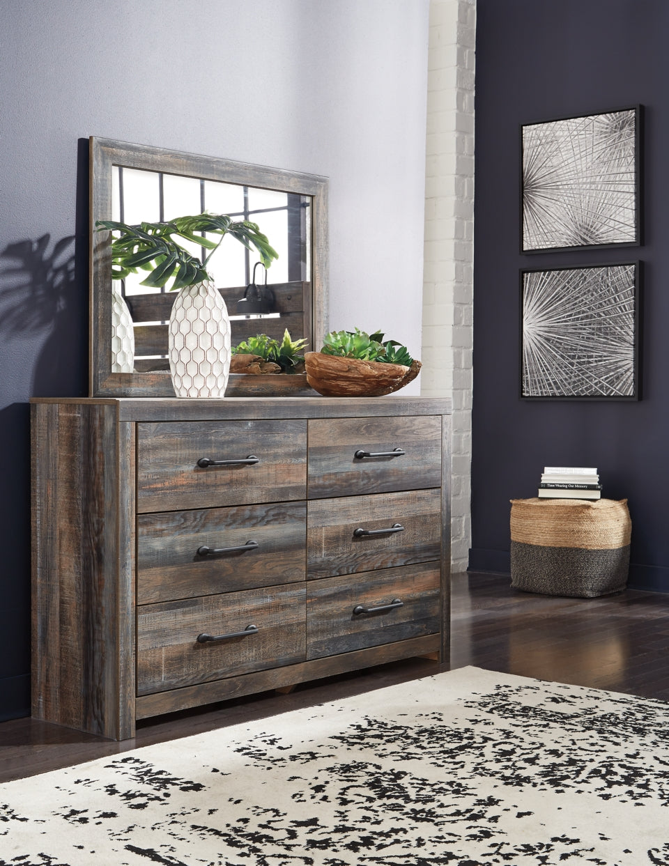 Drystan Full Bookcase Bed with 2 Storage Drawers with Mirrored Dresser - PKG003235 - furniture place usa