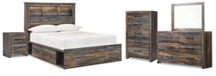Drystan Full Bookcase Bed with 4 Storage Drawers with Mirrored Dresser, Chest and Nightstand - furniture place usa