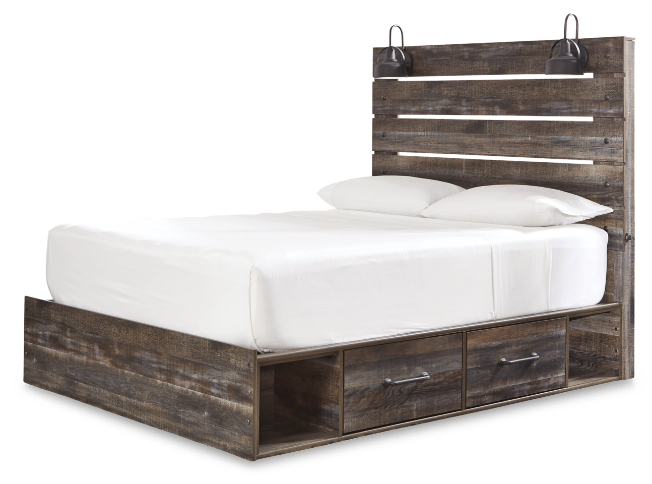 Drystan Queen Panel Bed with 2 Storage Drawers with Mirrored Dresser and 2 Nightstands - PKG003169 - furniture place usa