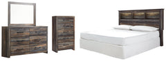Drystan King/California King Bookcase Headboard Bed with Mirrored Dresser and Chest - furniture place usa