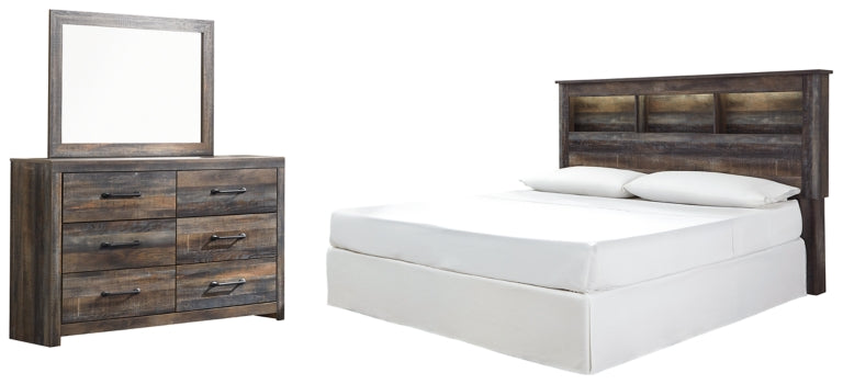 Drystan King/California King Bookcase Headboard Bed with Mirrored Dresser - furniture place usa