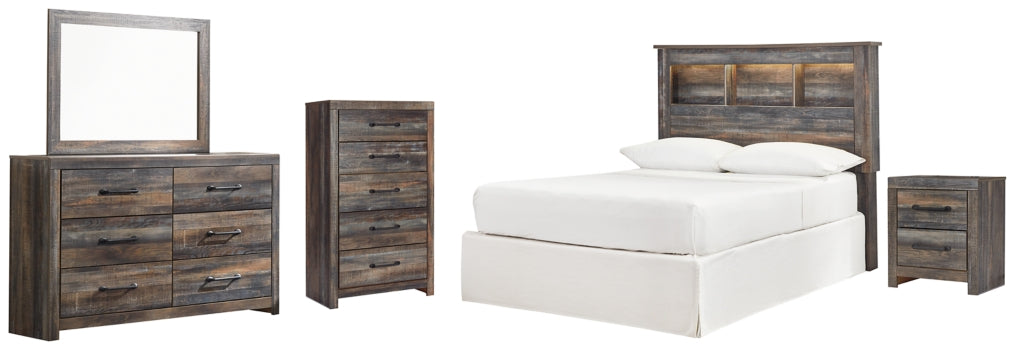 Drystan Full Bookcase Headboard Bed with Mirrored Dresser, Chest and Nightstand - furniture place usa