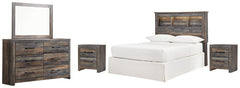 Drystan Full Bookcase Headboard Bed with Mirrored Dresser and 2 Nightstands - furniture place usa