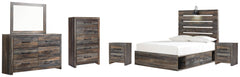 Drystan Full Panel Bed with 4 Storage Drawers with Mirrored Dresser, Chest and 2 Nightstands - furniture place usa