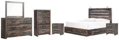 Drystan King Panel Bed with 2 Storage Drawers with Mirrored Dresser, Chest and 2 Nightstands - furniture place usa