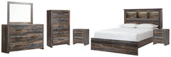 Drystan Queen Bookcase Bed with Mirrored Dresser, Chest and 2 Nightstands - furniture place usa