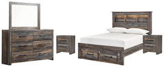 Drystan Full Bookcase Bed with 2 Storage Drawers with Mirrored Dresser and 2 Nightstands - PKG003236 - furniture place usa