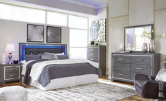 Lodanna King/California King Upholstered Panel Headboard Bed with Mirrored Dresser and 2 Nightstands - furniture place usa