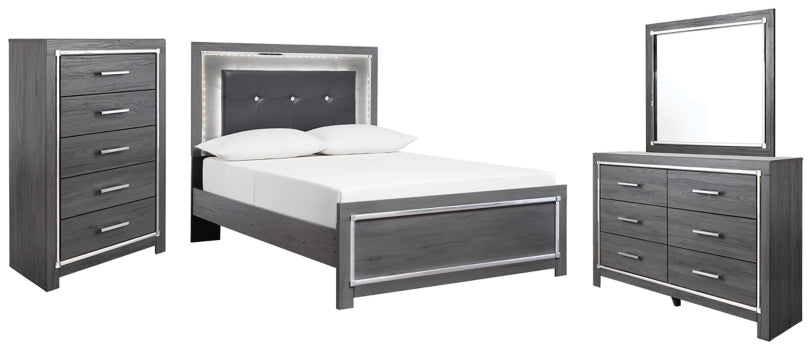 Lodanna Full Panel Bed with Mirrored Dresser and Chest - furniture place usa