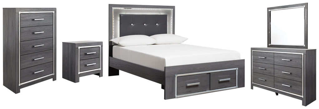 Lodanna Full Panel Bed with 2 Storage Drawers with Mirrored Dresser, Chest and Nightstand - furniture place usa