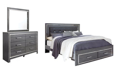 Lodanna King Panel Bed with 2 Storage Drawers with Mirrored Dresser - PKG003566 - furniture place usa