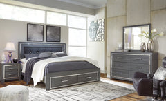 Lodanna King Panel Bed with 2 Storage Drawers with Mirrored Dresser and Nightstand - furniture place usa