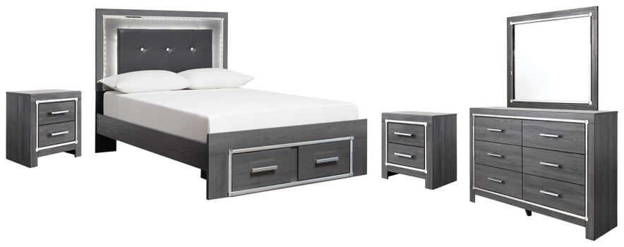 Lodanna Full Panel Bed with 2 Storage Drawers with Mirrored Dresser and 2 Nightstands - furniture place usa