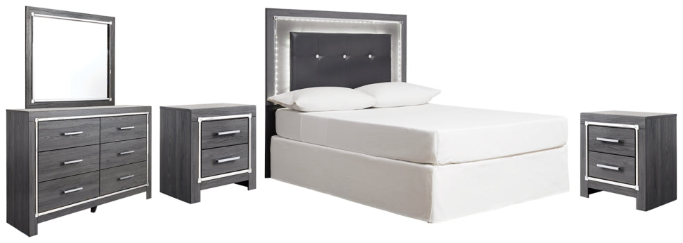 Lodanna Full Upholstered Panel Headboard Bed with Mirrored Dresser and 2 Nightstands - furniture place usa