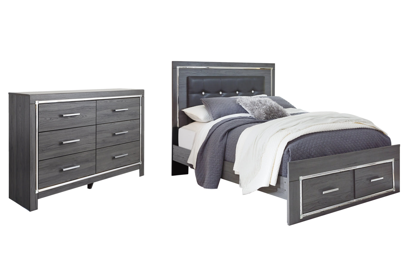 Lodanna Queen Panel Bed with 2 Storage Drawers with Dresser - PKG003600 - furniture place usa