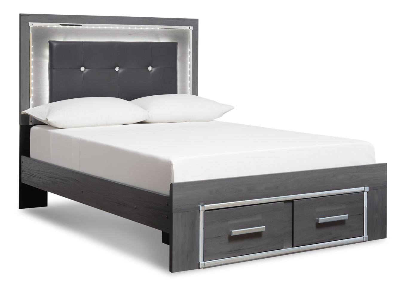 Lodanna Queen Panel Bed with 2 Storage Drawers with Mirrored Dresser - PKG003601