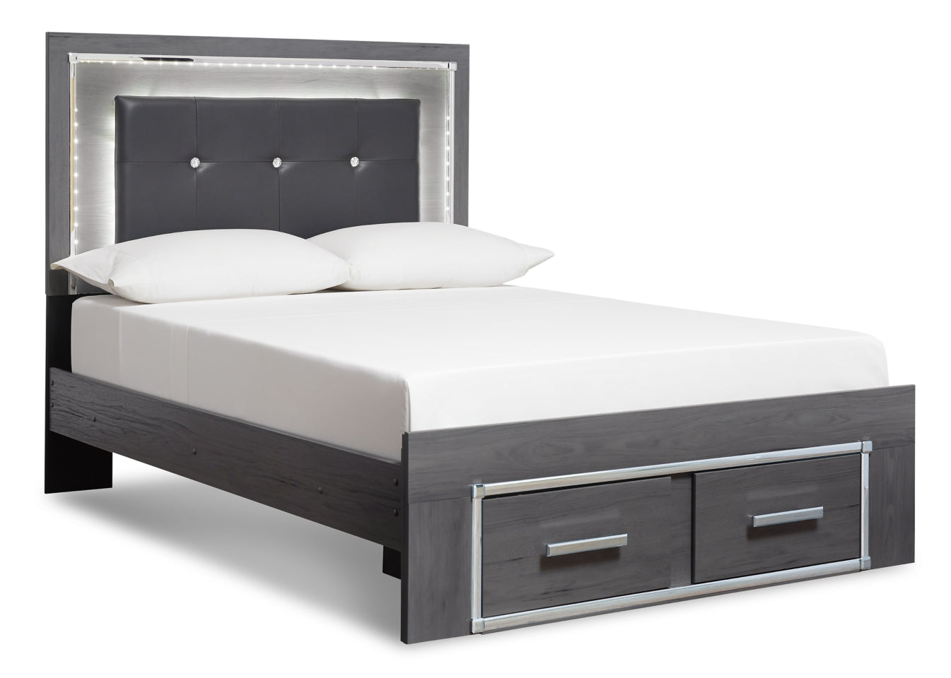 Lodanna Queen Panel Bed with 2 Storage Drawers with Mirrored Dresser and Chest - PKG003603 - furniture place usa