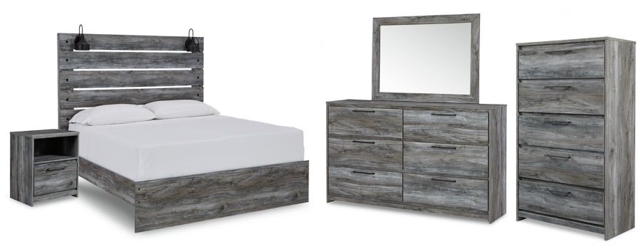 Baystorm Queen Panel Bed with Mirrored Dresser, Chest and Nightstand - furniture place usa