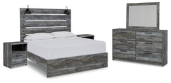 Baystorm Queen Panel Bed with Mirrored Dresser and 2 Nightstands - furniture place usa
