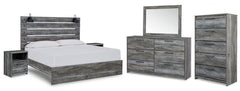 Baystorm King Panel Bed with Mirrored Dresser, Chest and 2 Nightstands - furniture place usa
