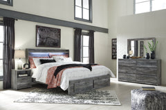 Baystorm King Panel Bed with 2 Storage Drawers with Mirrored Dresser, and Nightstand - furniture place usa