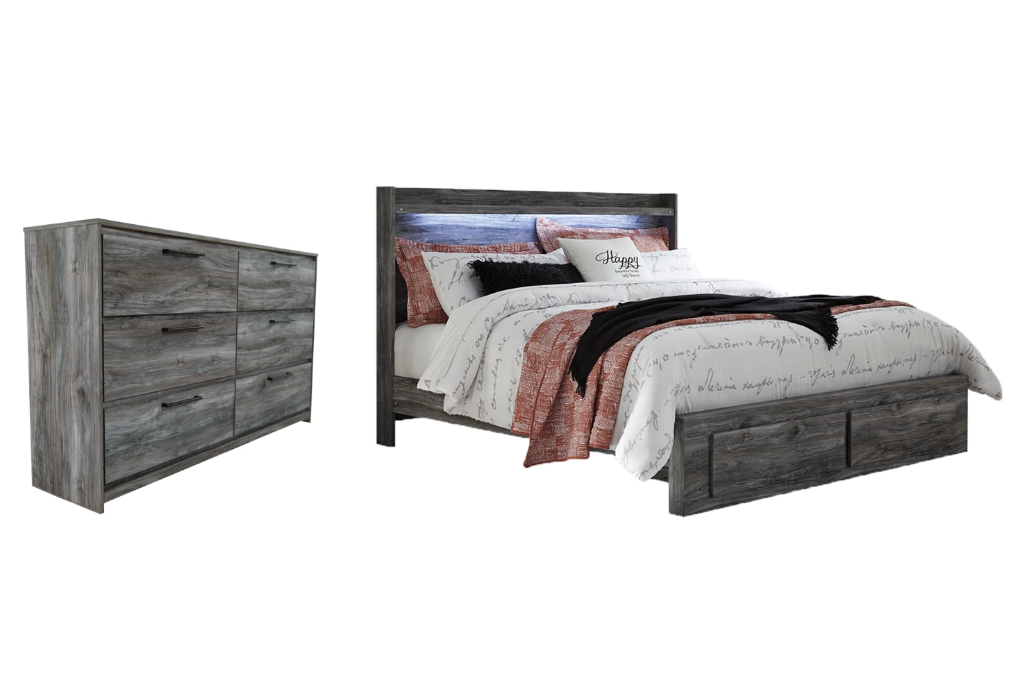 Baystorm King Panel Bed with 2 Storage Drawers with Dresser - furniture place usa