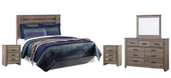 Zelen Queen/Full Panel Headboard Bed with Mirrored Dresser and 2 Nightstands - furniture place usa