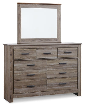 Zelen Queen Panel Headboard with Mirrored Dresser and Nightstand - furniture place usa