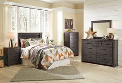 Brinxton Queen/Full Panel Headboard Bed with Mirrored Dresser and 2 Nightstands - furniture place usa
