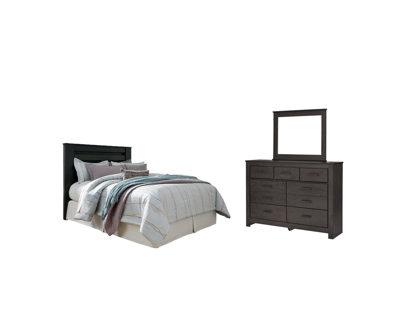 Brinxton Queen/Full Panel Headboard Bed with Mirrored Dresser - furniture place usa