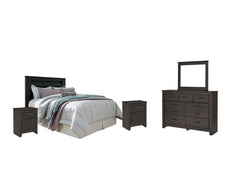 Brinxton King/California King Panel Headboard Bed with Mirrored Dresser and 2 Nightstands - furniture place usa