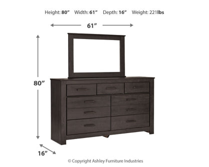 Brinxton Full Panel Headboard Bed with Mirrored Dresser, Chest and 2 Nightstands - furniture place usa