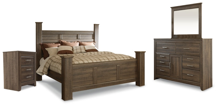 Juararo King Poster Bed with Mirrored Dresser and Nightstand - furniture place usa