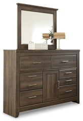 Juararo King Poster Bed with Mirrored Dresser and Nightstand - furniture place usa