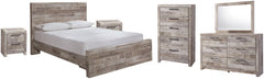 Effie Queen Panel Bed with 2 Storage Drawers with Mirrored Dresser, Chest and 2 Nightstands - furniture place usa