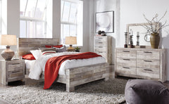 Effie Queen Panel Bed with Mirrored Dresser and 2 Nightstands - furniture place usa