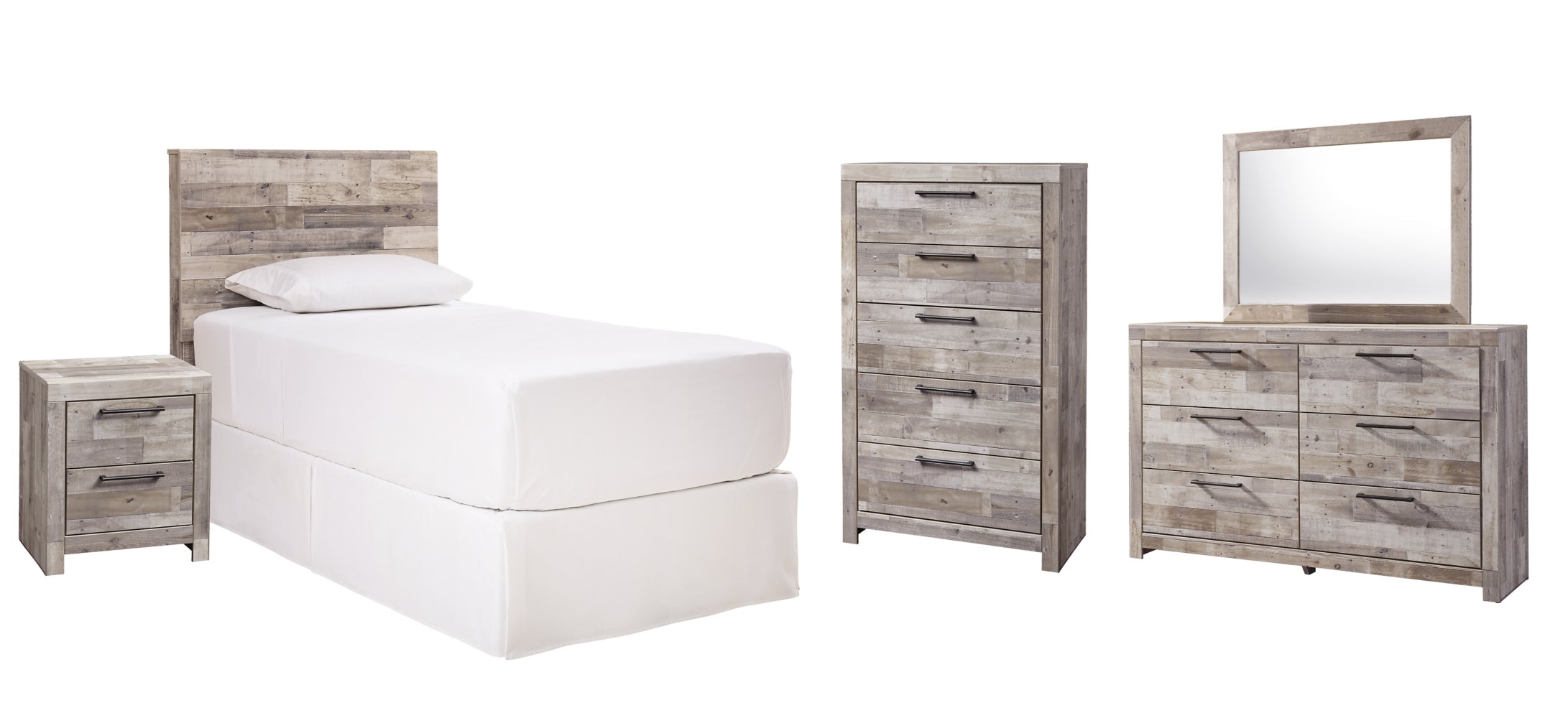 Effie Twin Panel Headboard Bed with Mirrored Dresser, Chest and Nightstand - furniture place usa