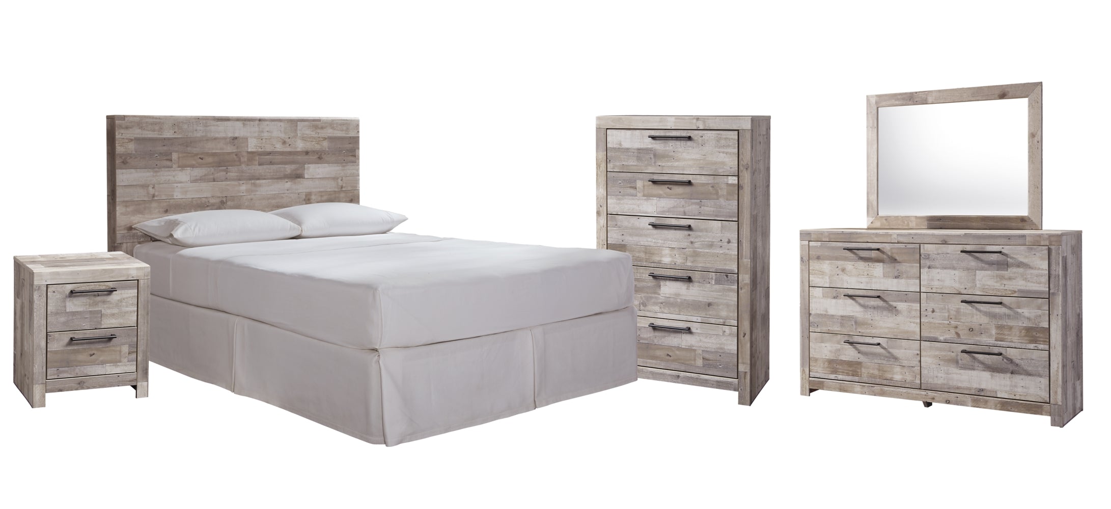 Effie Twin Panel Headboard Bed with Mirrored Dresser, Chest and Nightstand